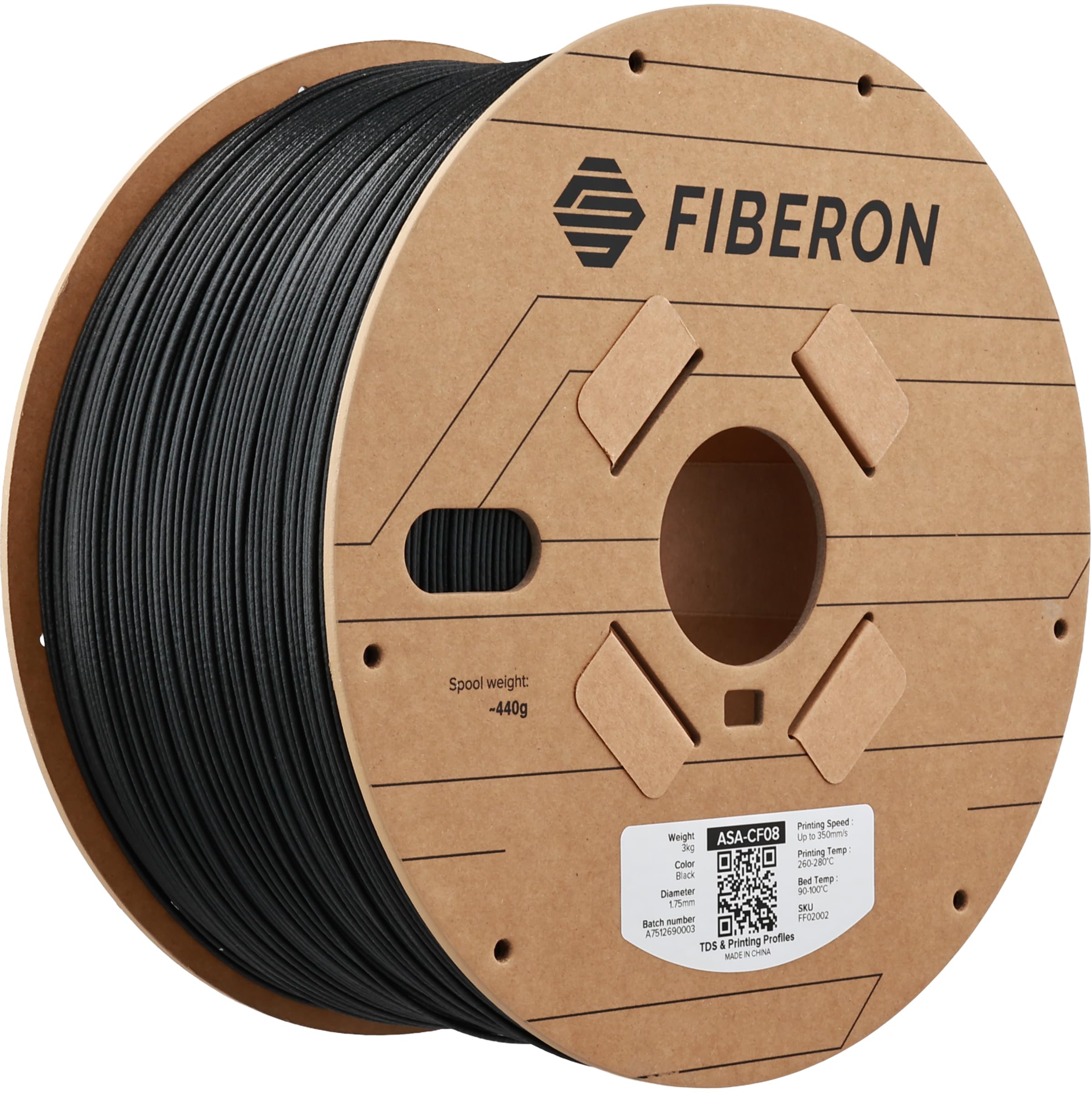 Polymaker Fiberon ASA-CF08 Black Carbon Fiber 3D Printing Filament 1.75mm 3KG, UV & Weather Resistant, High Rigidity, Heat Resistant, Easy to Print,