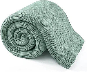 Guohaoi Knitted Weighted Blanket for Adults (Haze Green 60"x80" 17lbs) No Beads Cooling Throw Blanket for Hot Sleepers, Home Decor Breathable Chunky Knit Heavy Blanket Use on Queen/King Size Bed