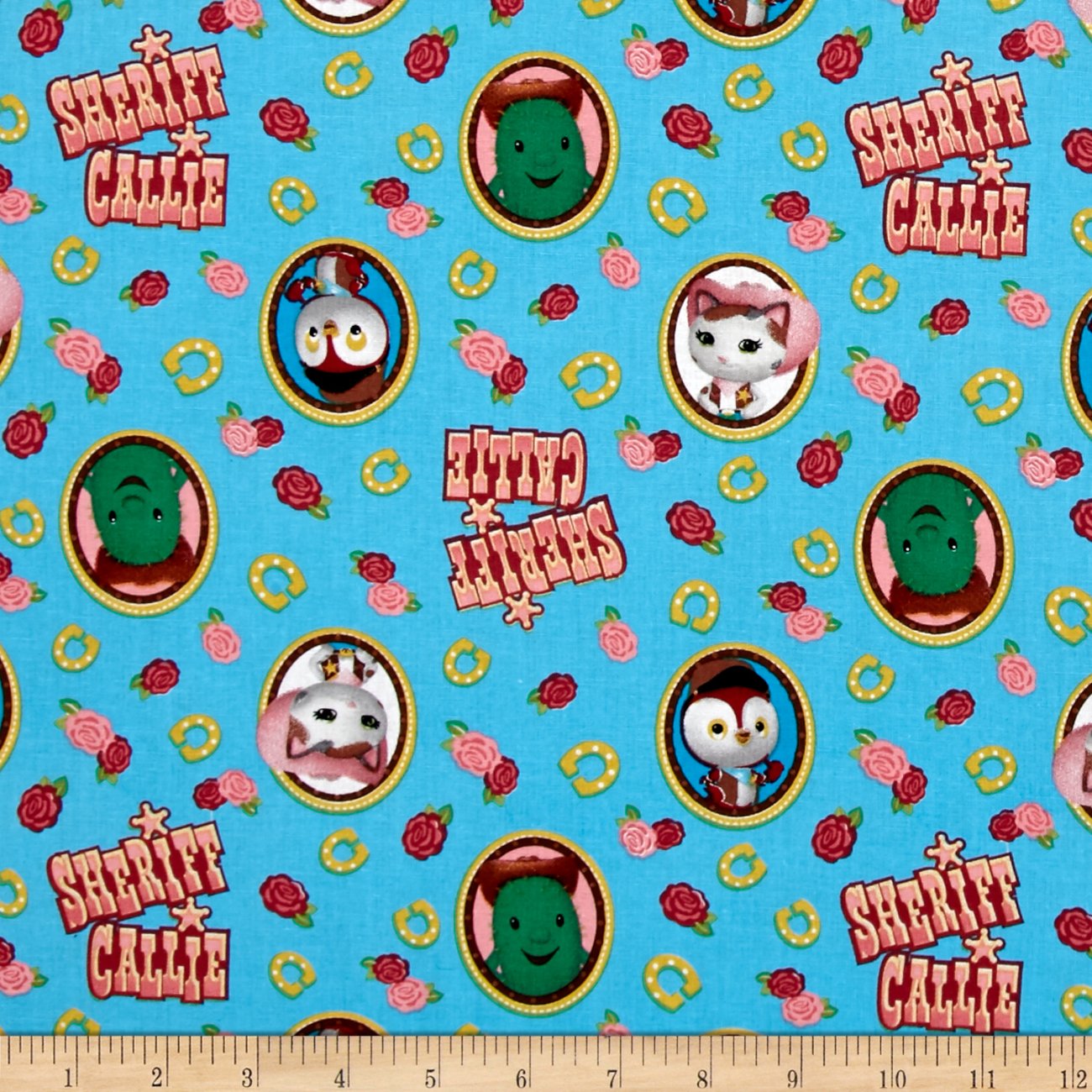 E. E. Schenck Disney Sheriff Callie Badge Blue Quilt Fabric By The Yard, Blue