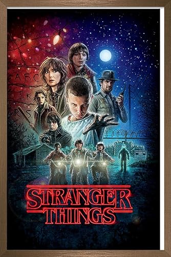 Trends International Netflix Stranger Things - Póster de pared de una hoja, 14.72 x 22.37 pulgadas, versión enmarcada en bronce