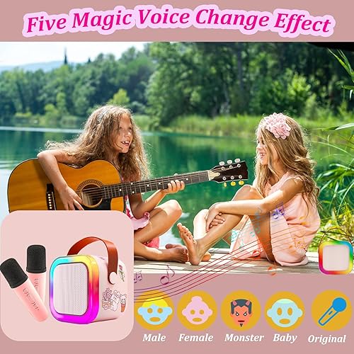Miniatura 2 de Mini máquina de karaoke para niños con 2 micrófonos inalámbricos, altavoz Bluetooth portátil 4, 5, 6, 7, 8, 9, 10, 12 años, regalo de cumpleaños