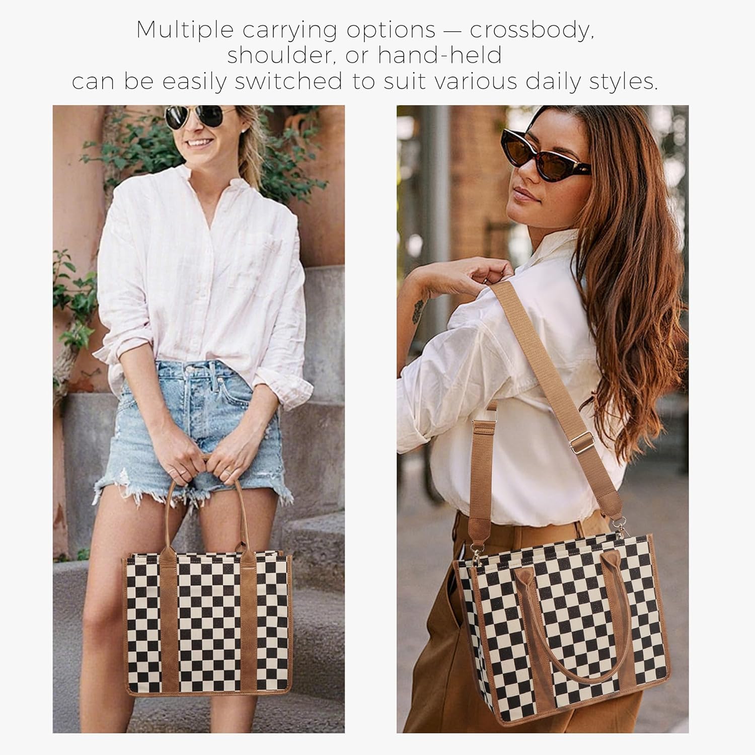 Checkered Tote Bag for Women - Plaid Handbag Checkerboard Crossbody Shoulder Bag Trendy Checkered Tote Purse