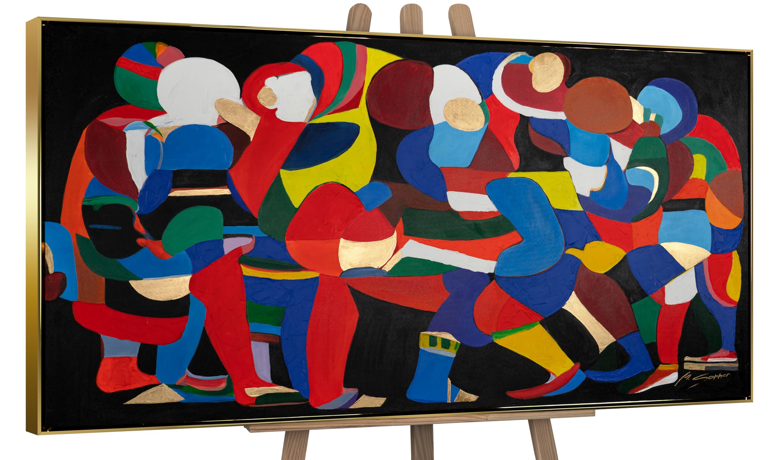 YS-Art Wall art in frame abstraction motive Dances of colors and shapes Hand-painted acrylic painting on canvas Wall artwork modern 63x32 inches