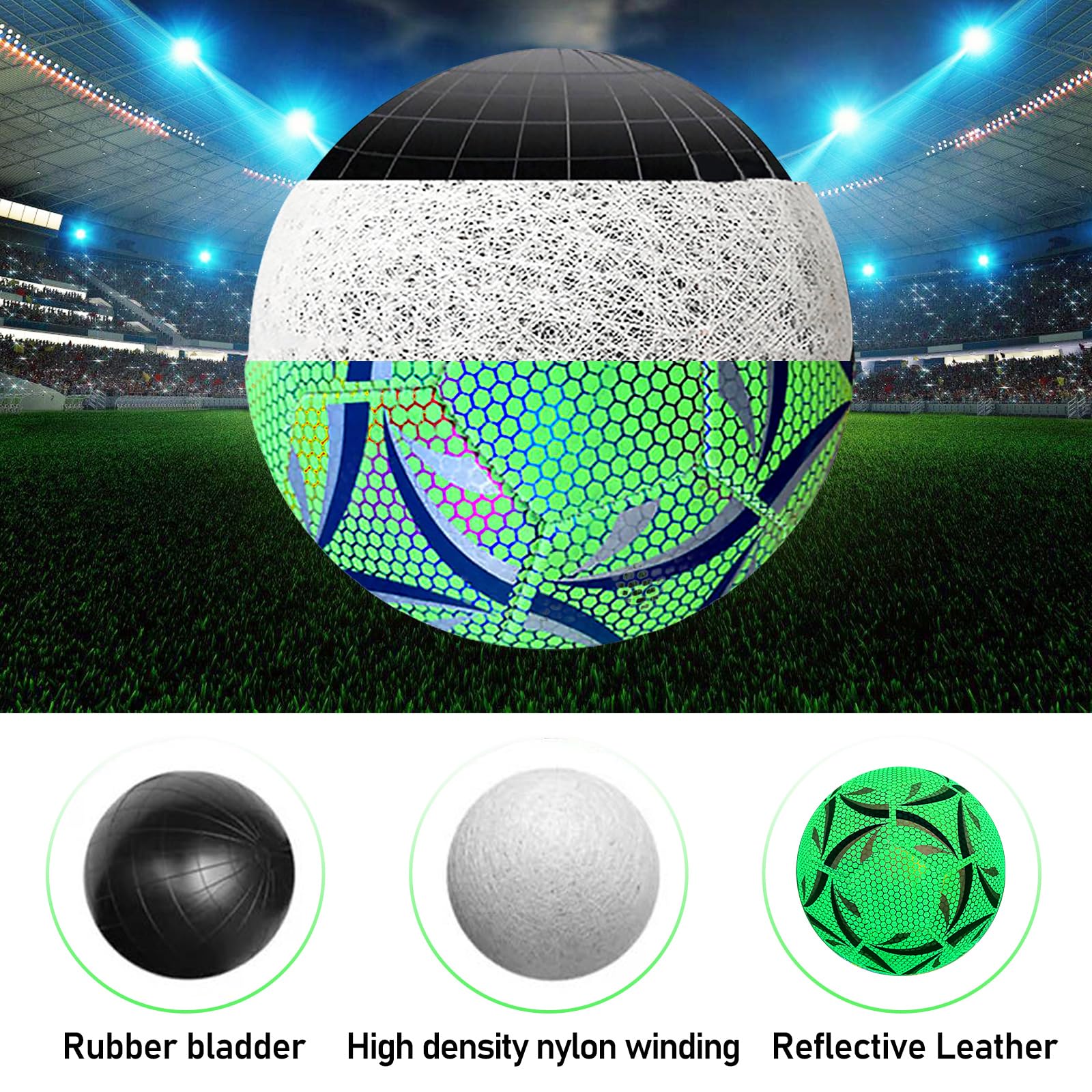 PORFOYO Pallone Da Calcio Che Si Al Buio: Size 5 Pallone Da Calcio Bagliore Al Buio, Impermeabile Pallones Da Calcios Luminoso Con Borsa a Rete Pompa per Gioco E Allenamento Regolari Completo