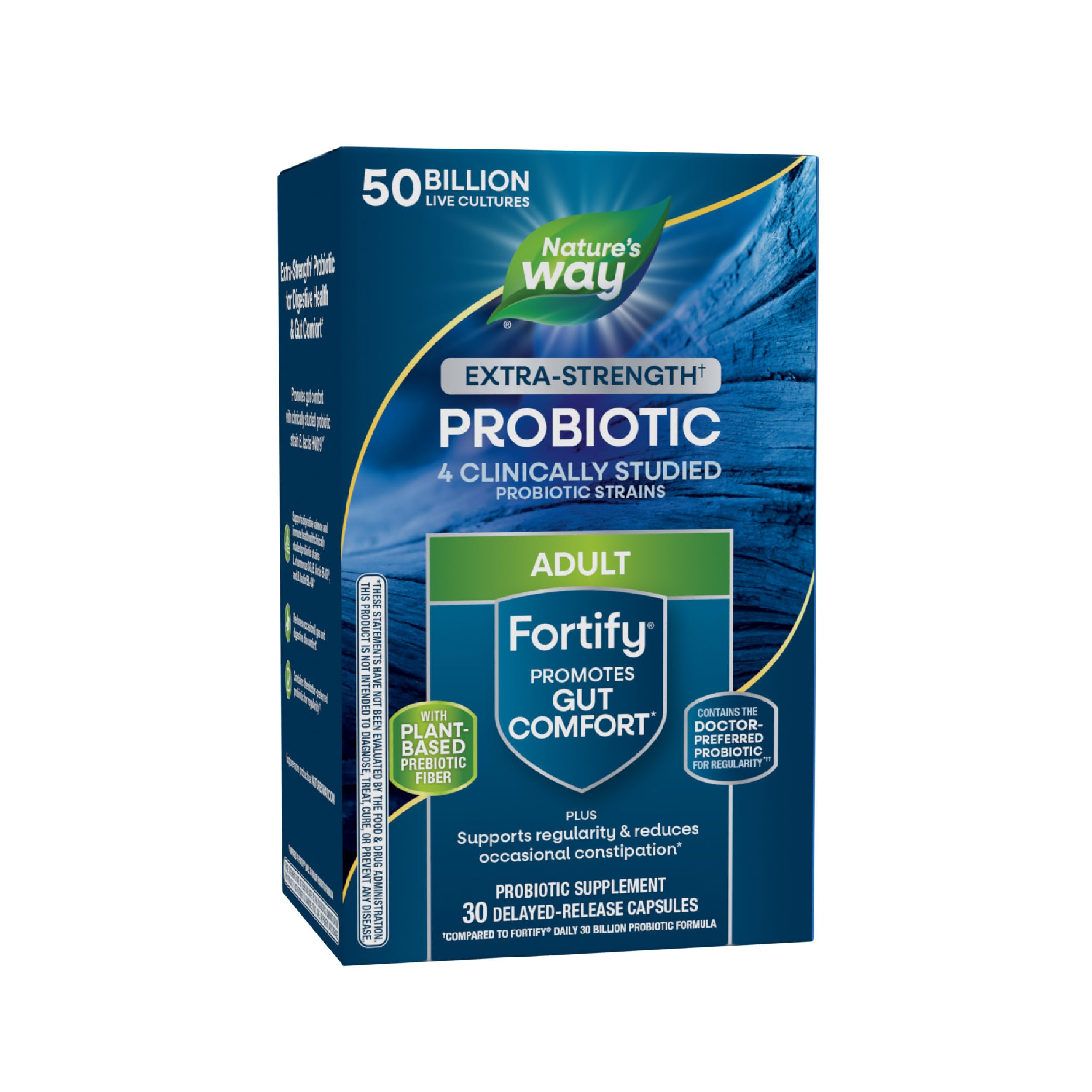 Nature's Way Extra Strength(1) Fortify Probiotic, Probiotics for Digestive Health, Prebiotics, 50 Billion Live Cultures, Digestive & Immune Health Support*, 30 Capsules