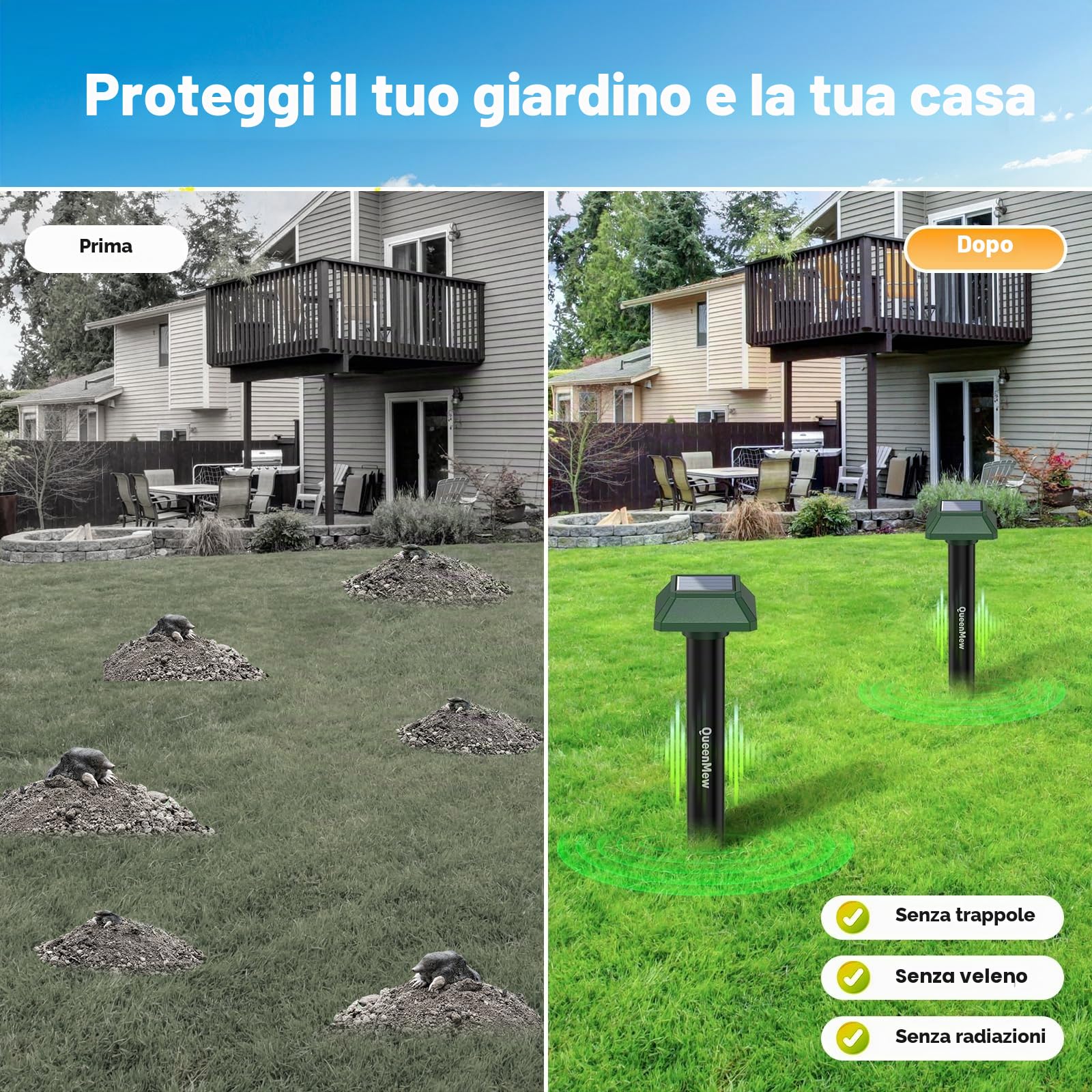 Dissuasori per Talpe Ultrasuoni 4 Pezzi, Scaccia Talpe Solare per il Giardino in Cortile, 700 M² Impermeabile Esterni Repellente per Gatti, Anti Ratto Coniglio Scoiattolo Procione Serpente