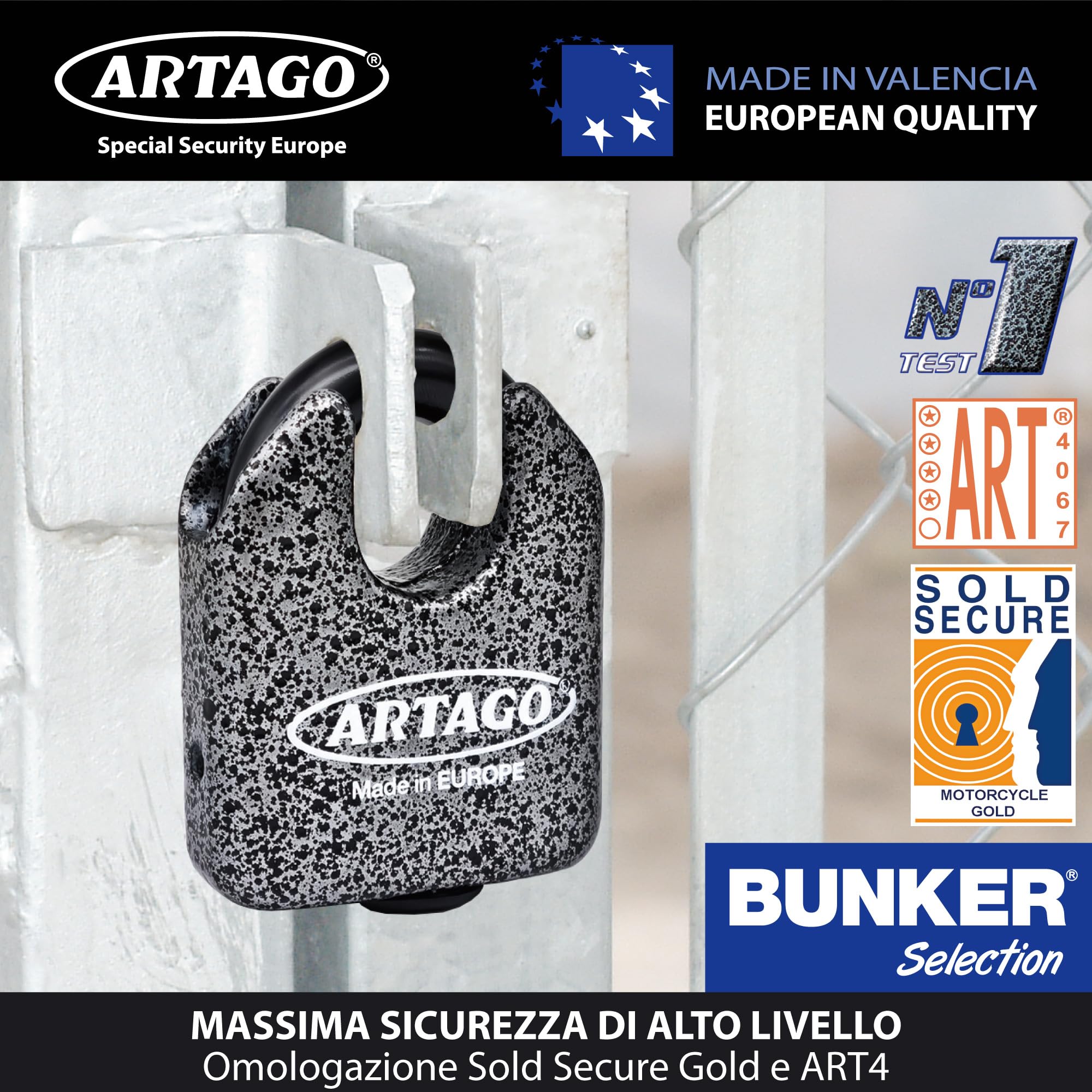 Artago 68T/B Lucchetto Antifurto Massima Sicurezza BUNKER SELECTION, Approvato Sold Secure Gold ø15