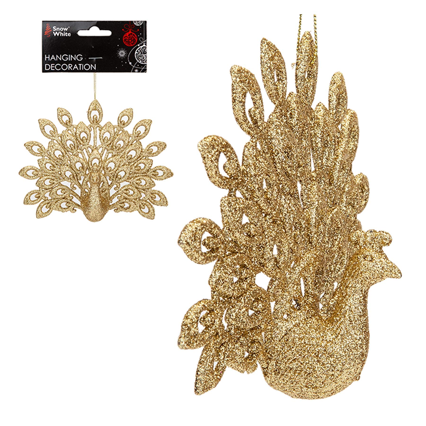Widdle Wonderland Gold Glitter Collection Christmas Tree Decoration - 15Cm Peacock 9300