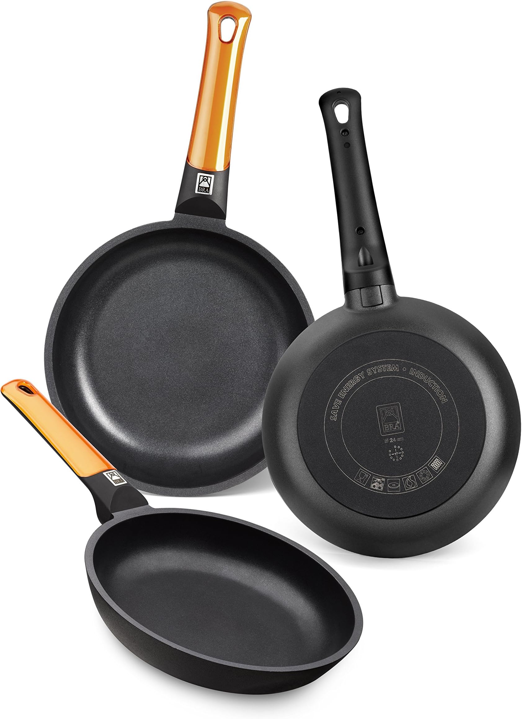 Braisogona Efficient Aluminium 3 Frying Pans Set, Orange [Amazon Exclusive]