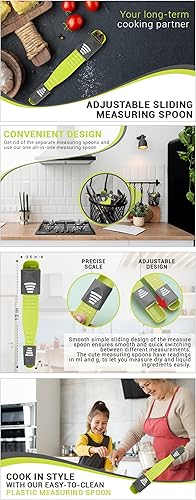 Miniatura 6 de Cuchara medidora ajustable 9 en 1  Herramienta de ahorro de espacio  Mediciones precisas  Para ingredientes húmedos y secos  métrico ml y gr