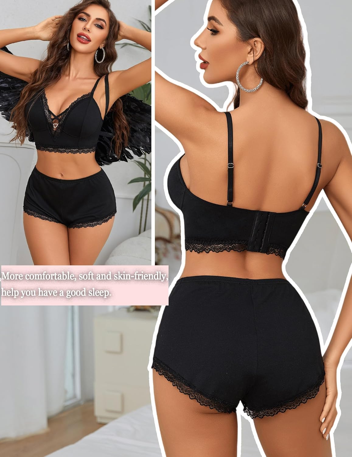 Avidlove Sexy Pajamas V Neck Womens Pajama Sets Shorts Lace Trim Cami Pj Set 2 piece PJS Lingerie Sleepwear - Image 2