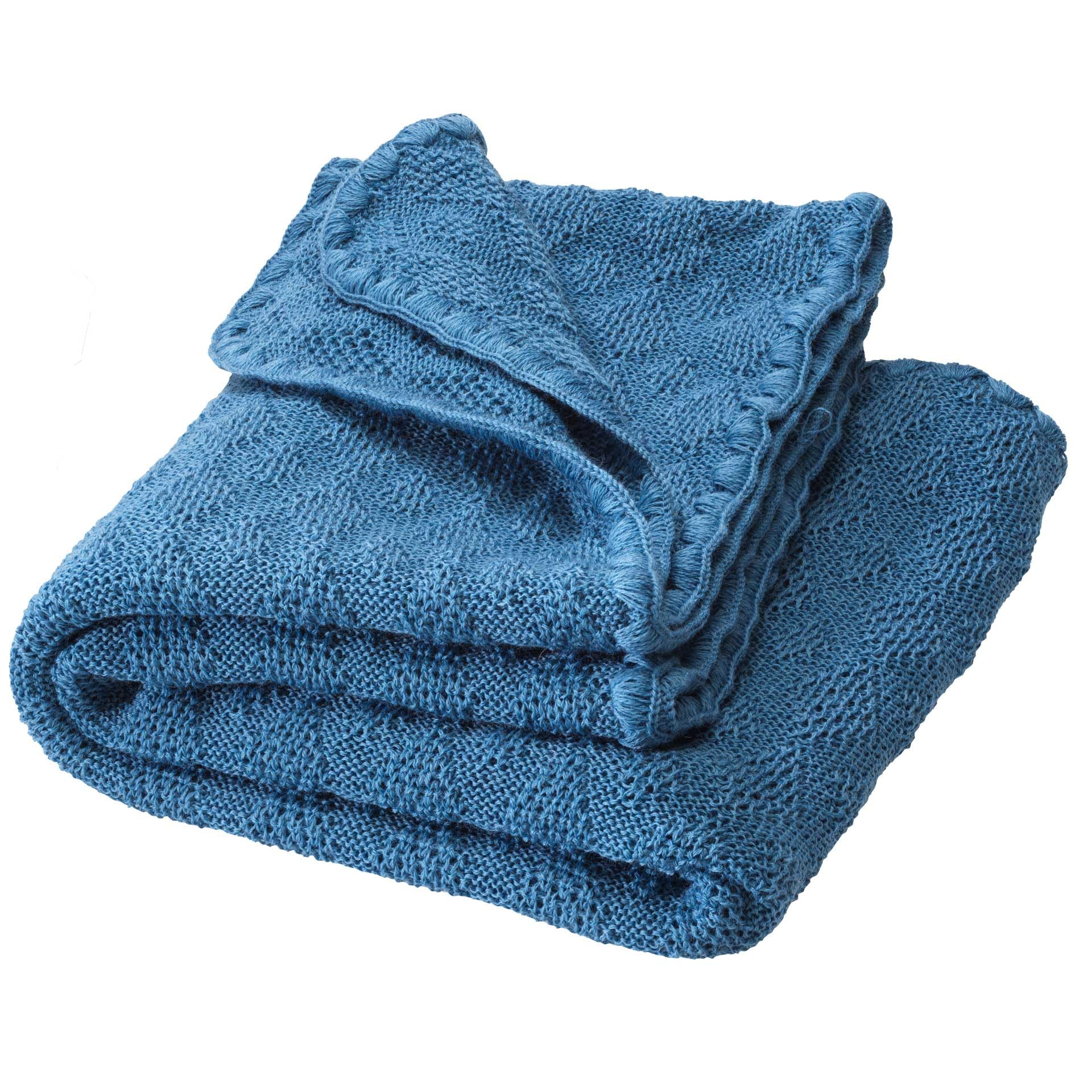 WOLL-BABYDECKE Baby & Kinder - 100% Bio-Merino – kuschelig weich & warm - 80 x 100 cm - nachhaltig & fair - im zeitlosen Ajour-Muster, ideal für Neugeborene - Made in Germany | Taubenblau