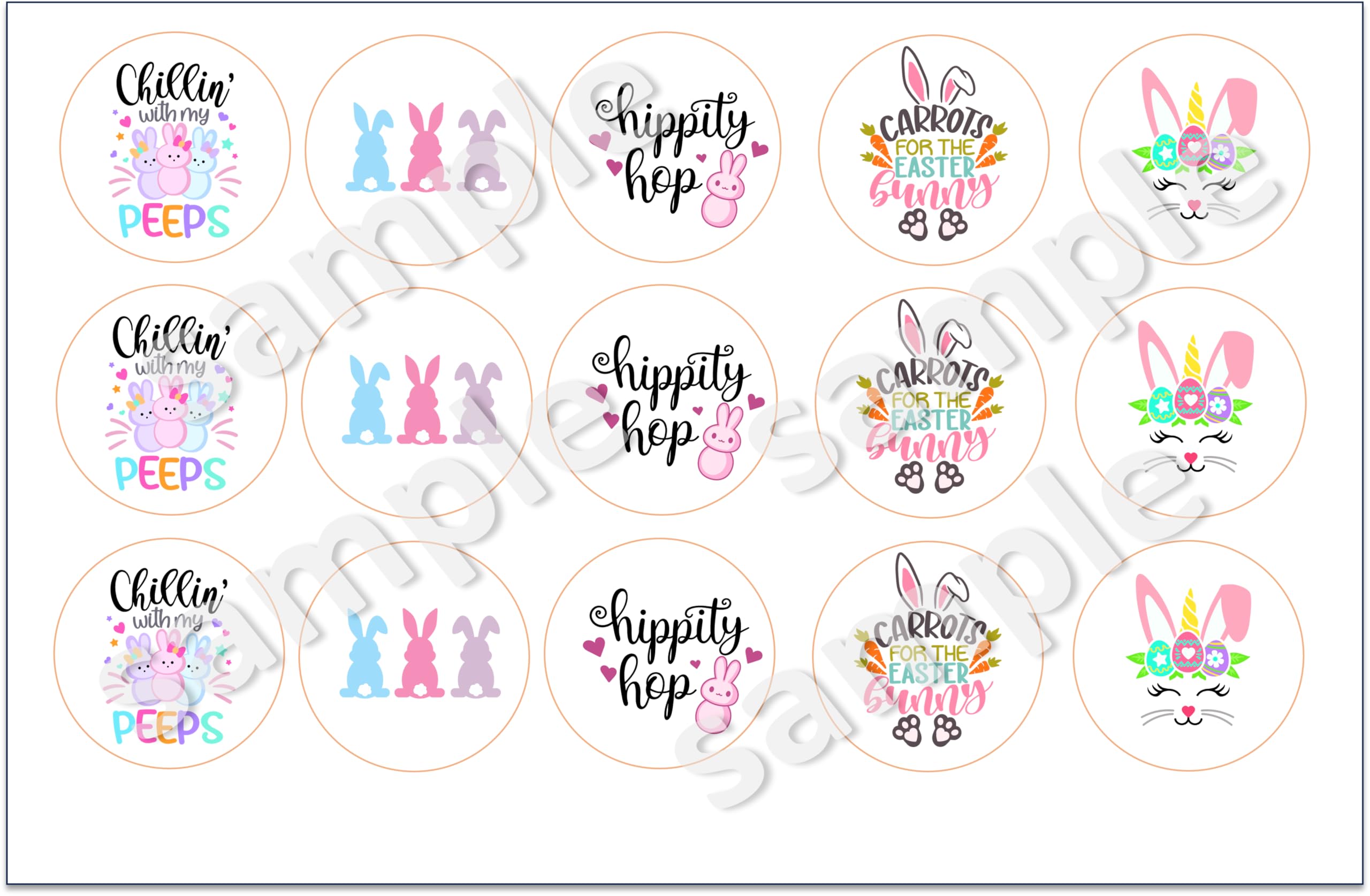 Edible Easter BUnny Unicorns Oreo cookies covered images, cupcake topper printed on edible paper sugar icing sheet, for Ear Bunny cookie decorating, 15 circles 2