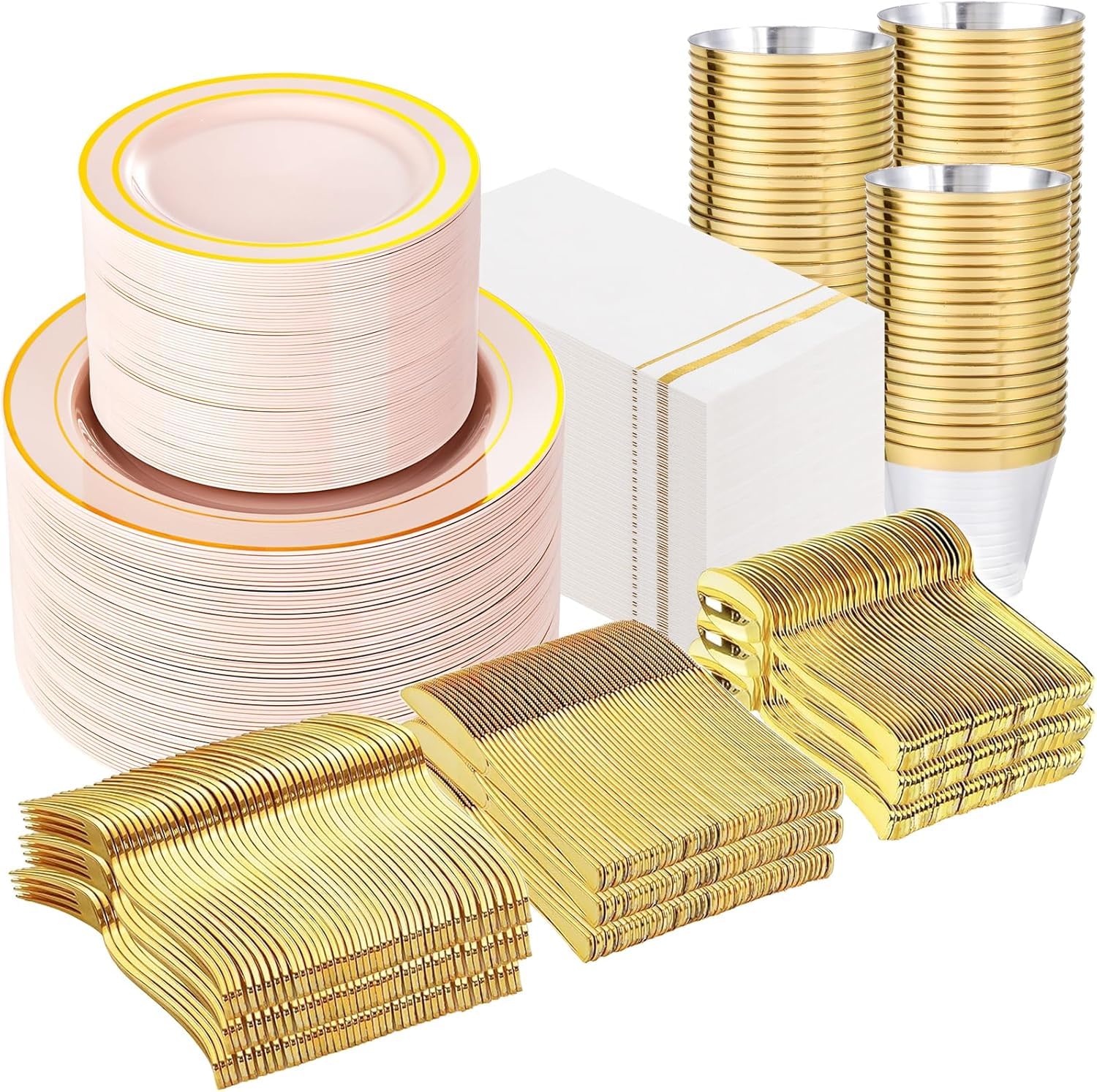 Gold Plastic Plates Dinnerware Set - 350PCS -23