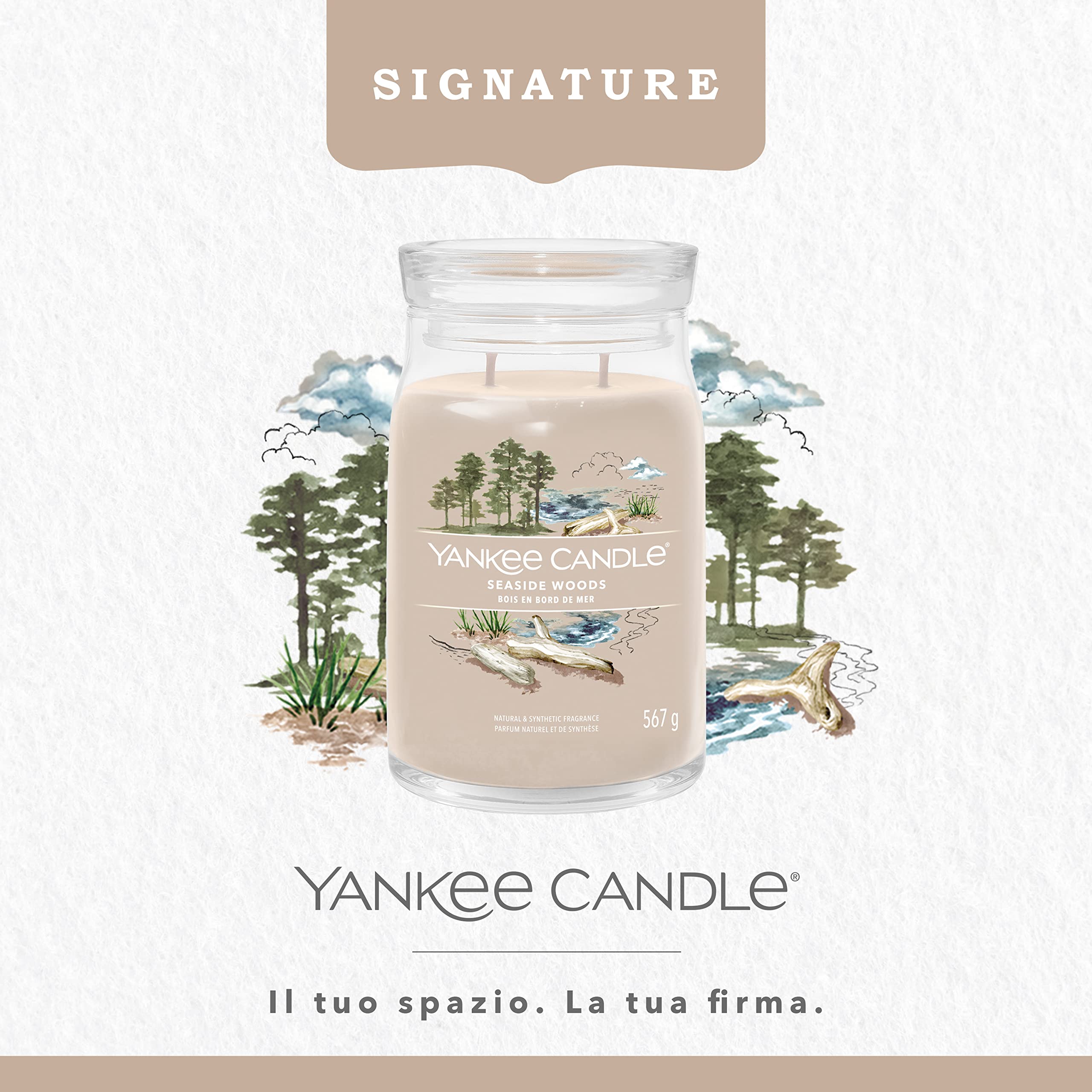 Yankee Candle Signature Candela Profumata, Legna di Mare in Giara Grande, Candele di Miscela di Cera di Soia Lunga Durata, Regalo per le Donne