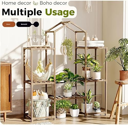 Miniatura 7 de Bamworld Soporte para plantas colgantes de interior, estante grande para plantas al aire libre, para múltiples plantas, decoración bohemia para el