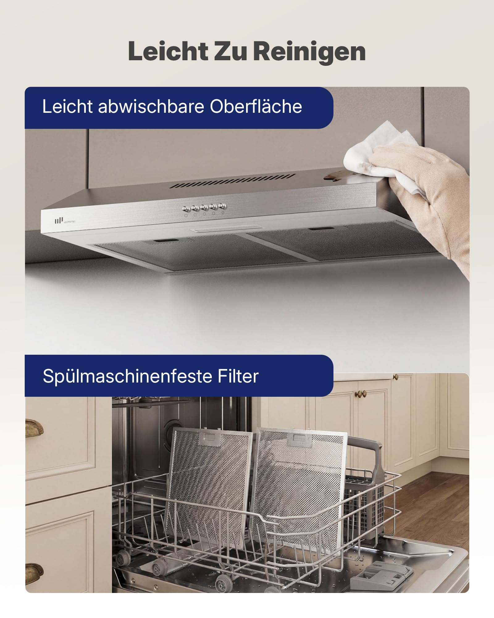 Upstreman Dunstabzugshaube Unterbau 60 cm 220 m³/h Umluft Abluft Kohlefilter Edelstahl HU60