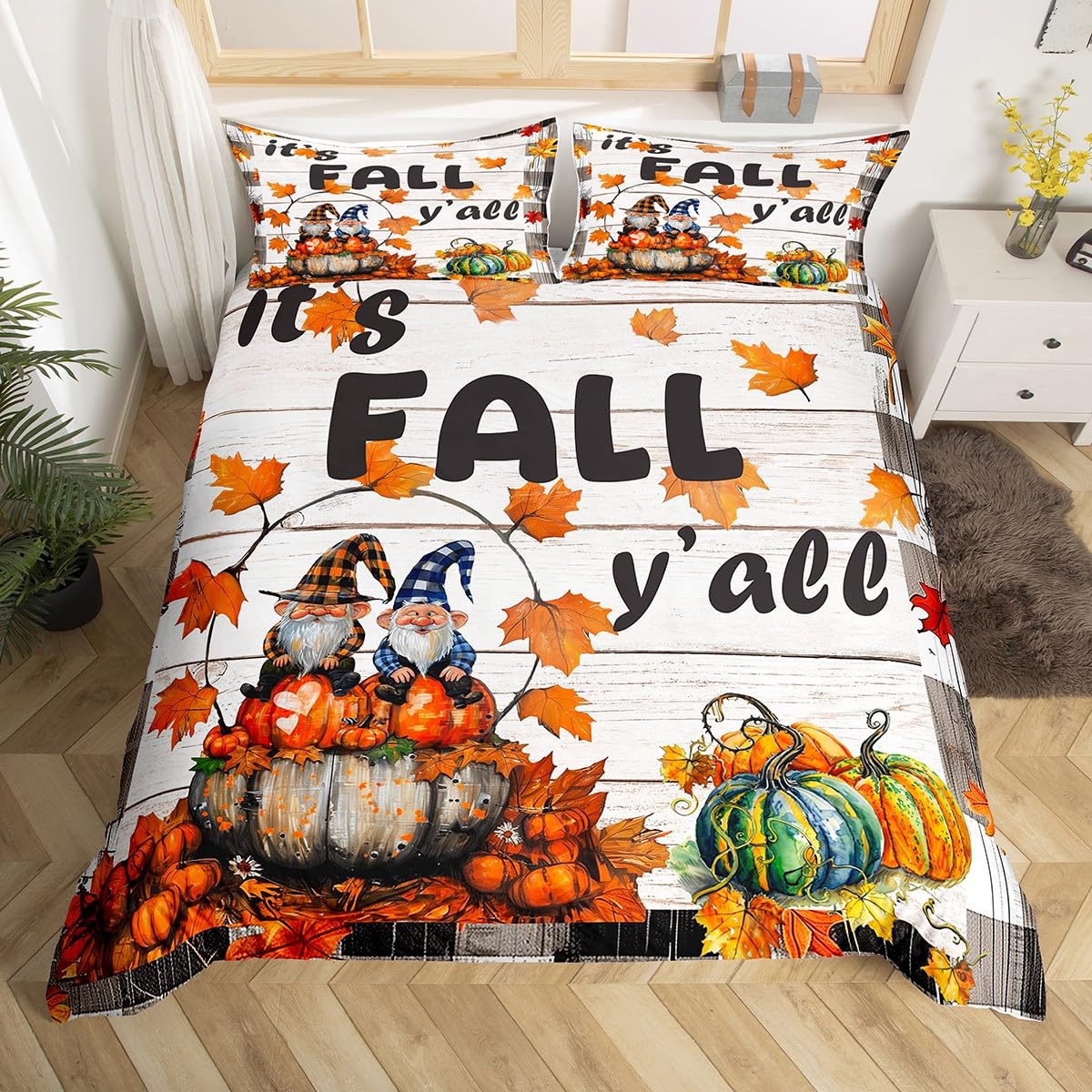 Housse de couette citrouille et nains d'automne pour créer une chambre enfant cocooning