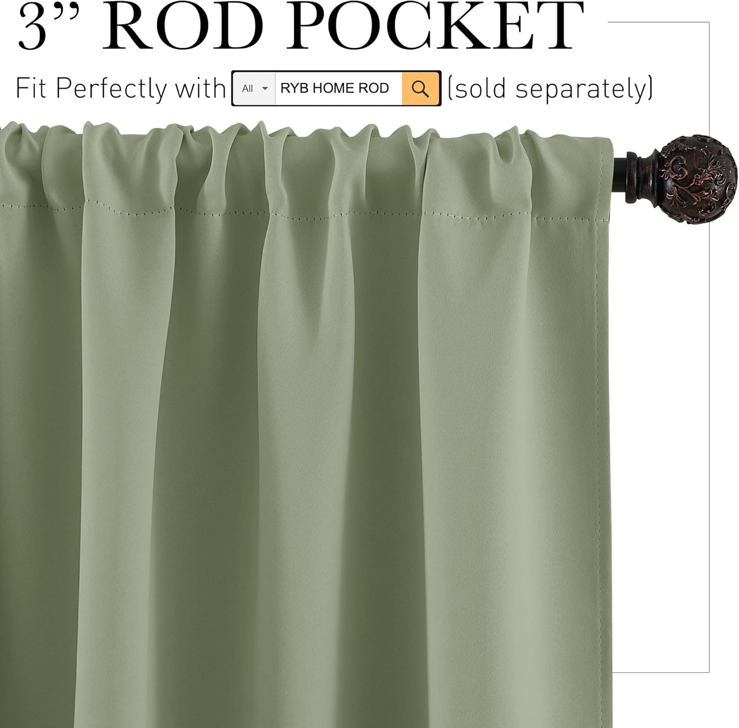 RYB HOME Short Sage Green Blackout Curtains for Small Bedroom Window, Insulating UV Blocking Drapes for Kitchen Cafe Basement Garage, Privacy Tiers for Bathroom Window, Width 42 by Length 36, Set of 2 Sage Green 42"W x 36"L (Pack of 2)