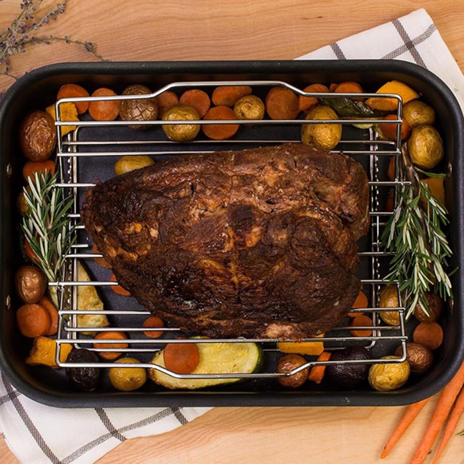 Składany stojak do pieczenia ze stali nierdzewnej dla dużych indyków i kurczaków – wszechstronny stojak na piekarnik i grill, idealny do grillowania i gotowania na świeżym powietrzu