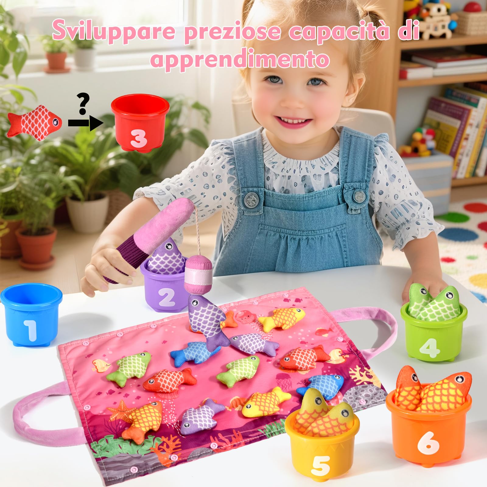 Yitical Giochi Bambini 1 Anno, 20PCS Montessori Gioco Pesca Morbidi, Regalo Bambina 1 Anno 6 9 12 Mesi 2 Anni, Interattivi Educativo Giocattoli Bimba Bimbo-Rosa