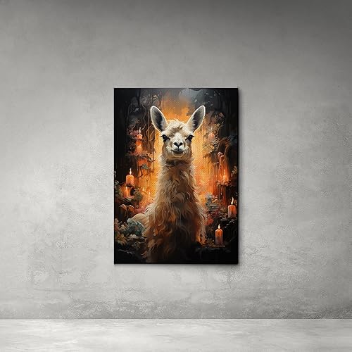 Miniatura 3 de Alpaca Llama Animal Print Portrait Framed Canvas Wall Art