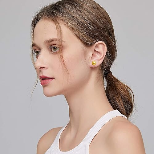 Miniatura 6 de Golden Pearl Earrings,18k Gold Earrings for Women, 8mm Gold Sterling Silver Post Earrings for Sensitive Ears as Crystal Stud Earrings, Handmade Stud
