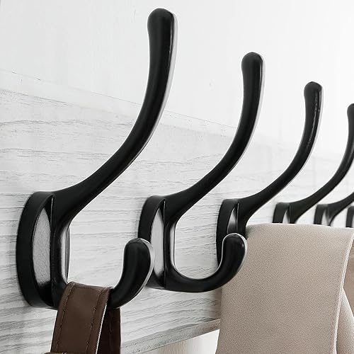 Miniatura 4 de SKOLOO Perchero rústico montado en la pared 16 pulgadas de agujero a agujero, caja de 2, perchero de madera maciza de pino - 5 ganchos para colgar