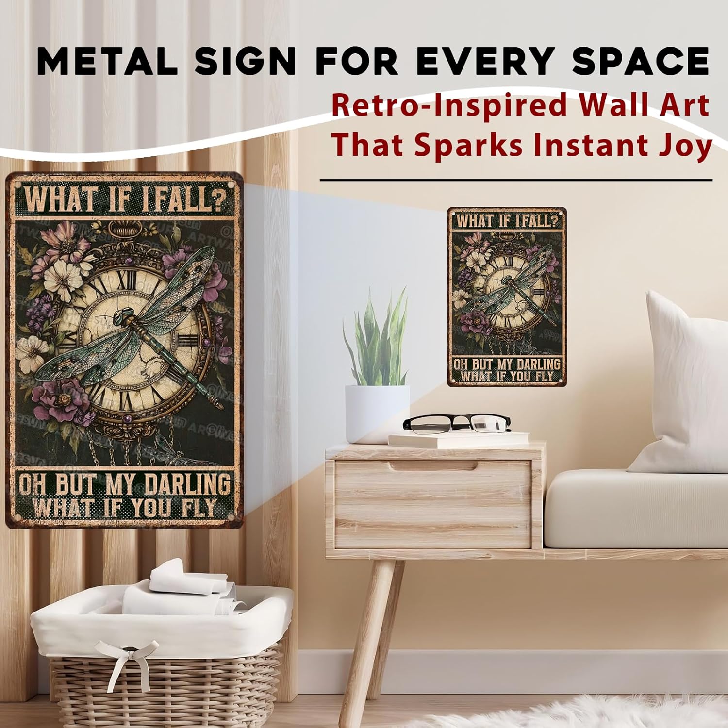 Dragonfly Tin Sign “What If I Fall” - Vintage Hippie Metal Wall Art for Bedroom, Home Office, Cafe & Boho Decor 8x12 Inch - Image 5