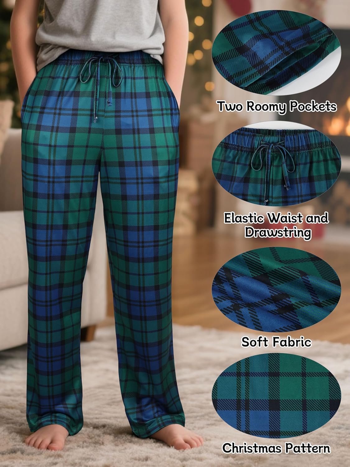 IHU Boys Pajama Pants Soft Kids Plaid Pj Bottom Lounge Pants Sleepwear with Drawsting & Pockets for Boys Girls Clothes - Image 2