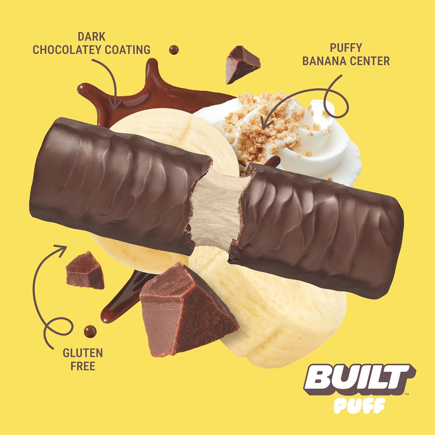 BUILT Bar Puff Protein Bars - Banana Cream Pie - 17g Protein Snack Bars with Collagen - Calorie Conscious & Gluten Free - 12 Count