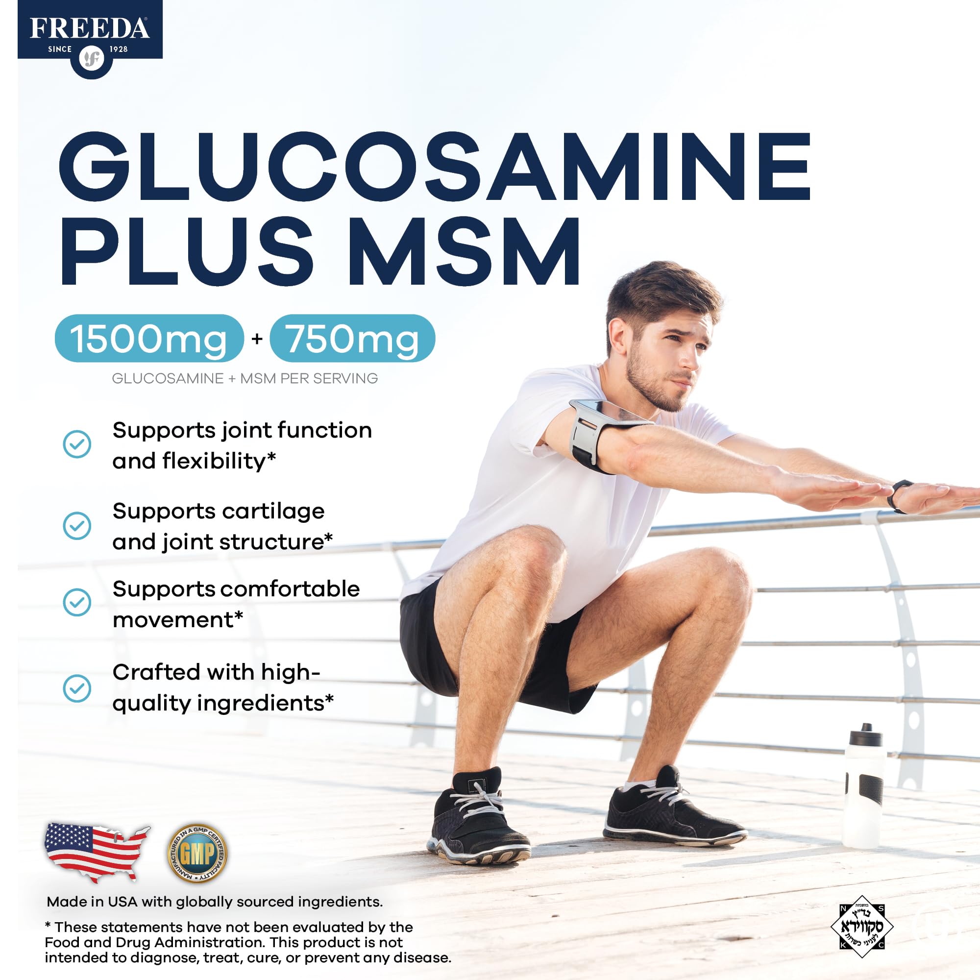 FREEDA Glucosamine 1500mg + MSM 750mg for Bone & Joint Support – 100ct — Amazon image 2