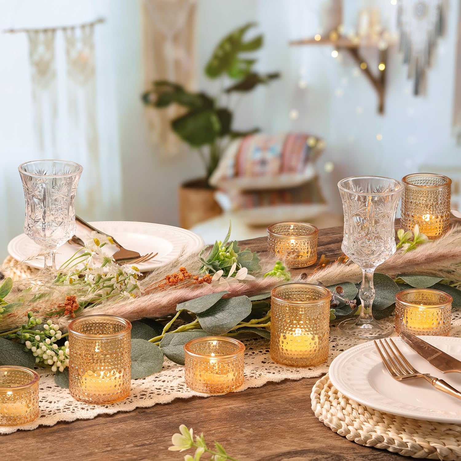 NITIME 24pcs Gold Assorted Votive Candle Holders, Polka Dot Tea Light Candle Holder Glass for Wedding Centerpieces, Gold Candle Holder for Table Centerpiece, Party, Holiday and Home Decor