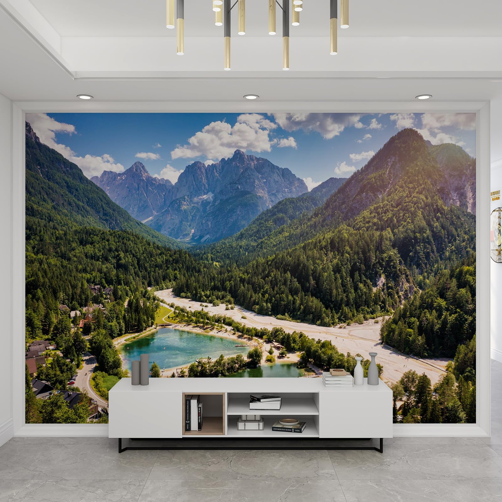 Papier peint paysage naturel haut de gamme motif forêt blanche