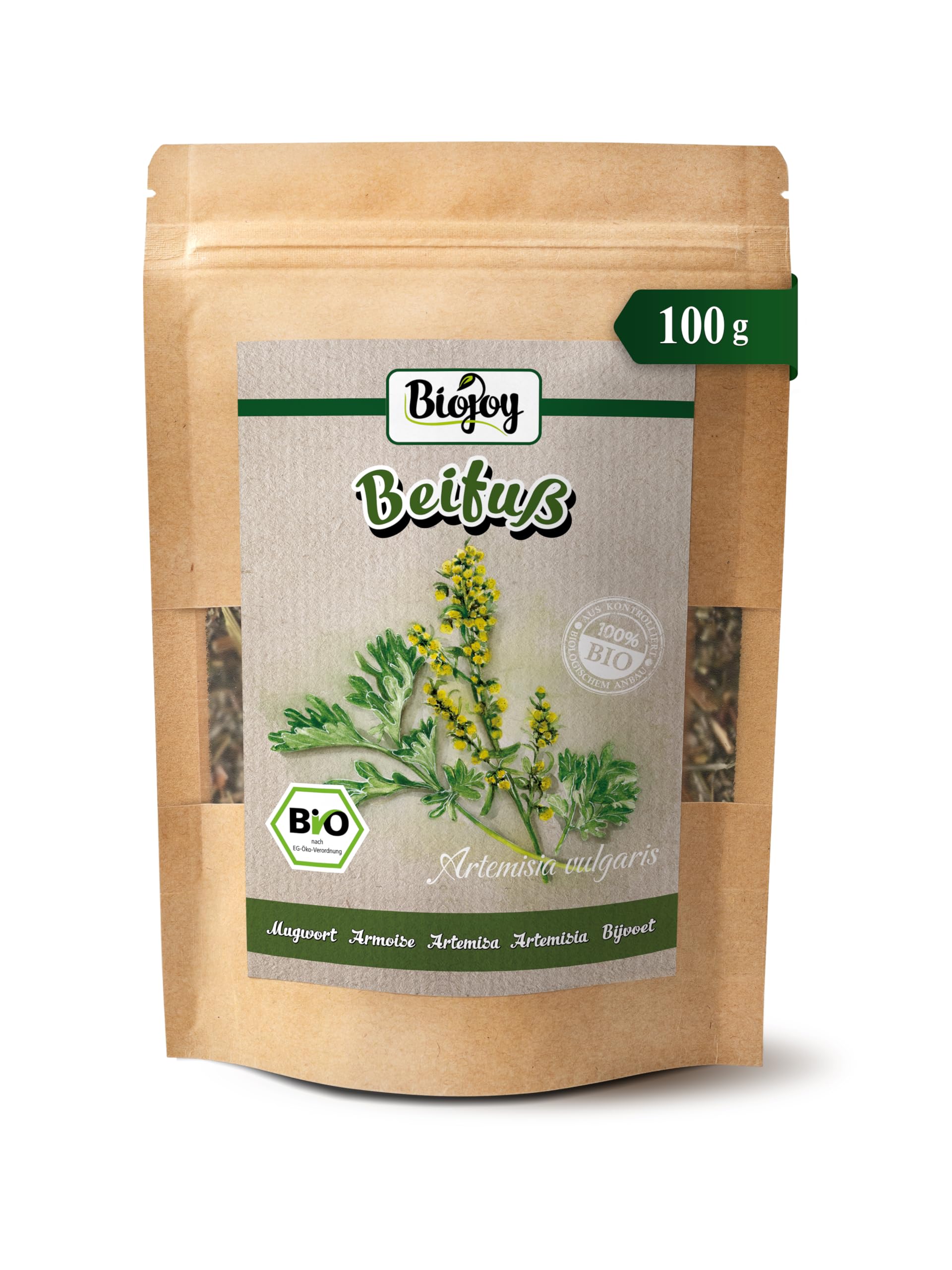 Biojoy BIO-Beifuß Tee (100 g), getrocknet und geschnitten, Beifusskraut (Artemisia vulgaris)