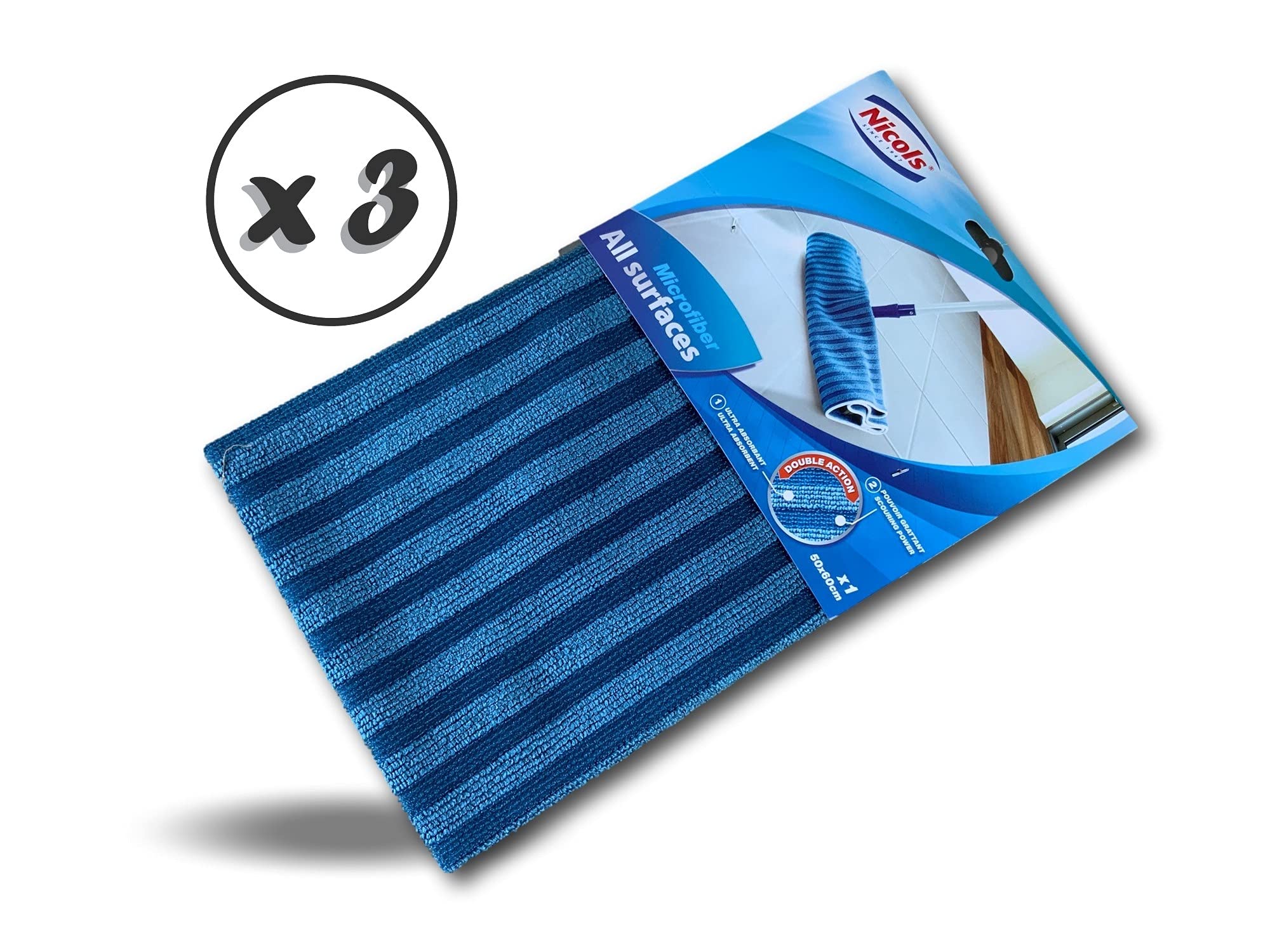 Mop z mikrofibry | Zestaw 3 | Mycie i odtłuszczenie | Ultra chłonny i szorowania | Mycie wszystkich rodzajów podłóg | Rozmiar 50*60 | Bardzo wytrzymały | Nie ściera | Kibros SERPMIC50X60x3