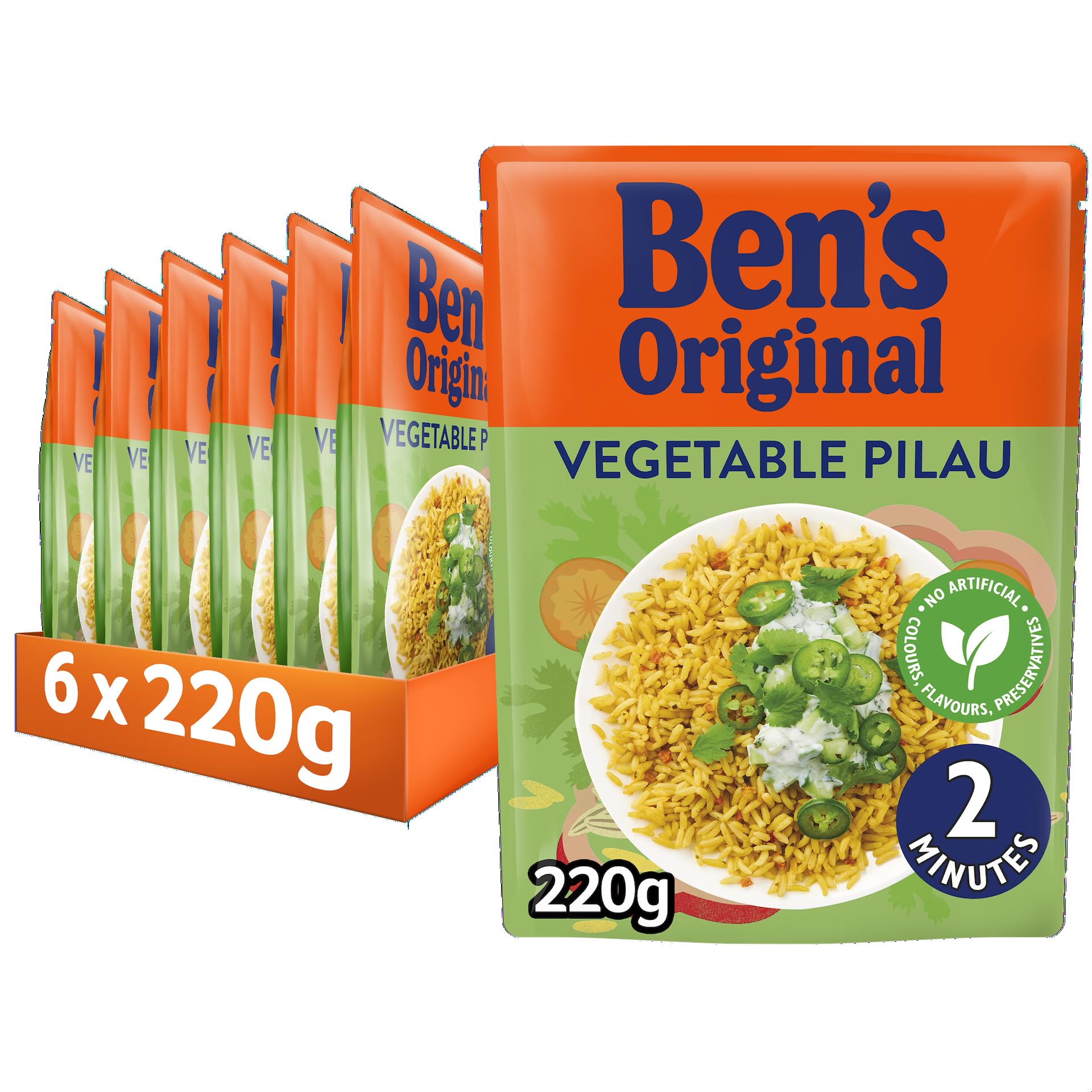 BEN'S ORIGINAL Vegetable Pilau Microwave Rice, Bulk Multipack 6 x 220g pouches