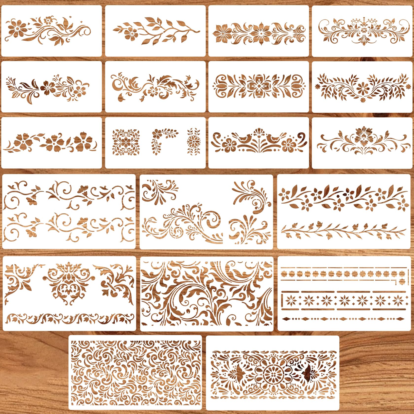 Set da 20 stencil vintage con motivi floreali, stencil riutilizzabili per pareti, ideali per dipingere su legno, pareti, tela e mobili, Modelli fai da te per decorazioni d'interni