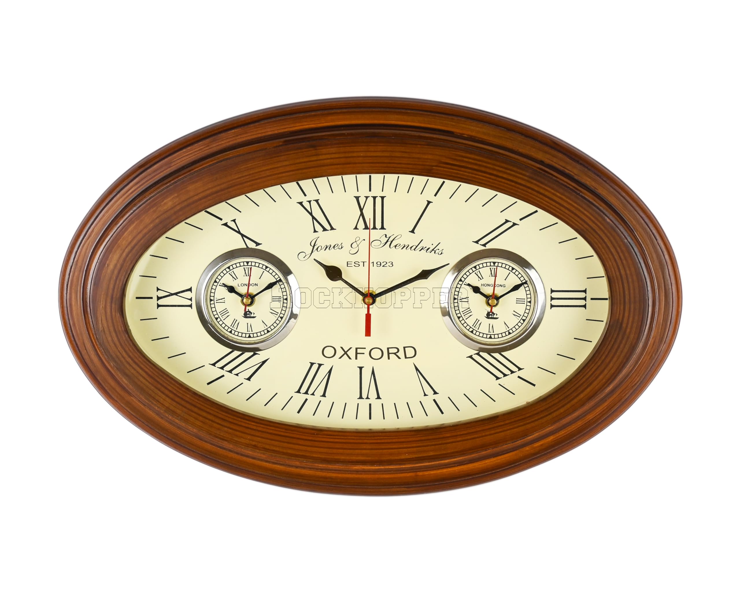 ROCKHOPPER Wooden World Timer Ovel Wall Clock Home Decor Office Decor Clock Multi Country Time Clock Brown Color