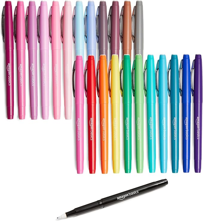 Amazon Basics Felt Tip Marker Pens, Assorted Colors, 24-Pack