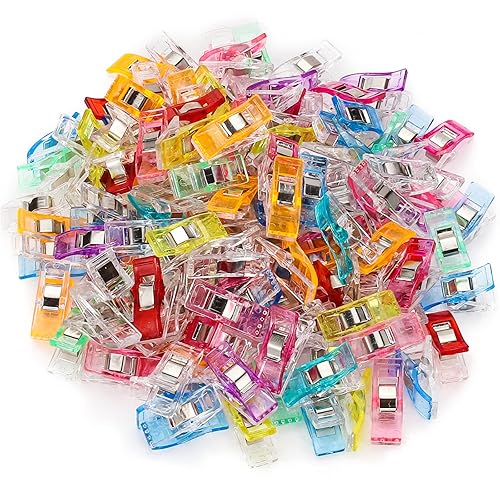 QMay Sewing Clips, 100 Pcs Premium Quilting Clips, Versatile Craft Clips for Quilting, Fabric, Binding, Crocheting, Kniting etc. Color: Random, Size: 27x15x10 mm - 100 pcs in plastic bag