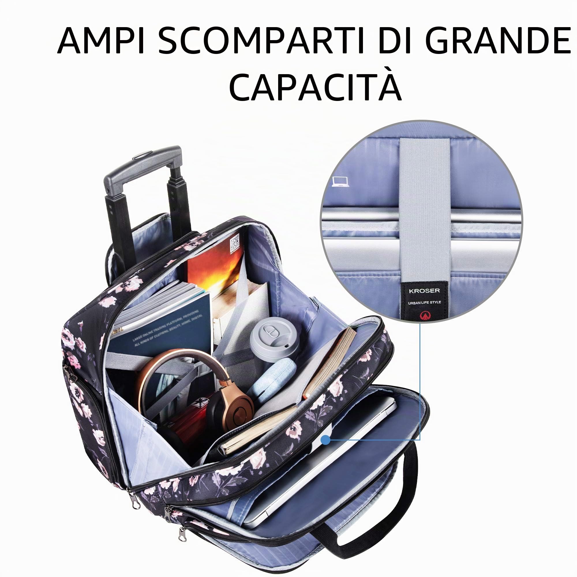 KROSER Trolley Business Laptop Case Borsa per computer portatile con ruote fino a 15,6 pollici, impermeabile, con tasche RFID per viaggio/scuola/uomo/donna