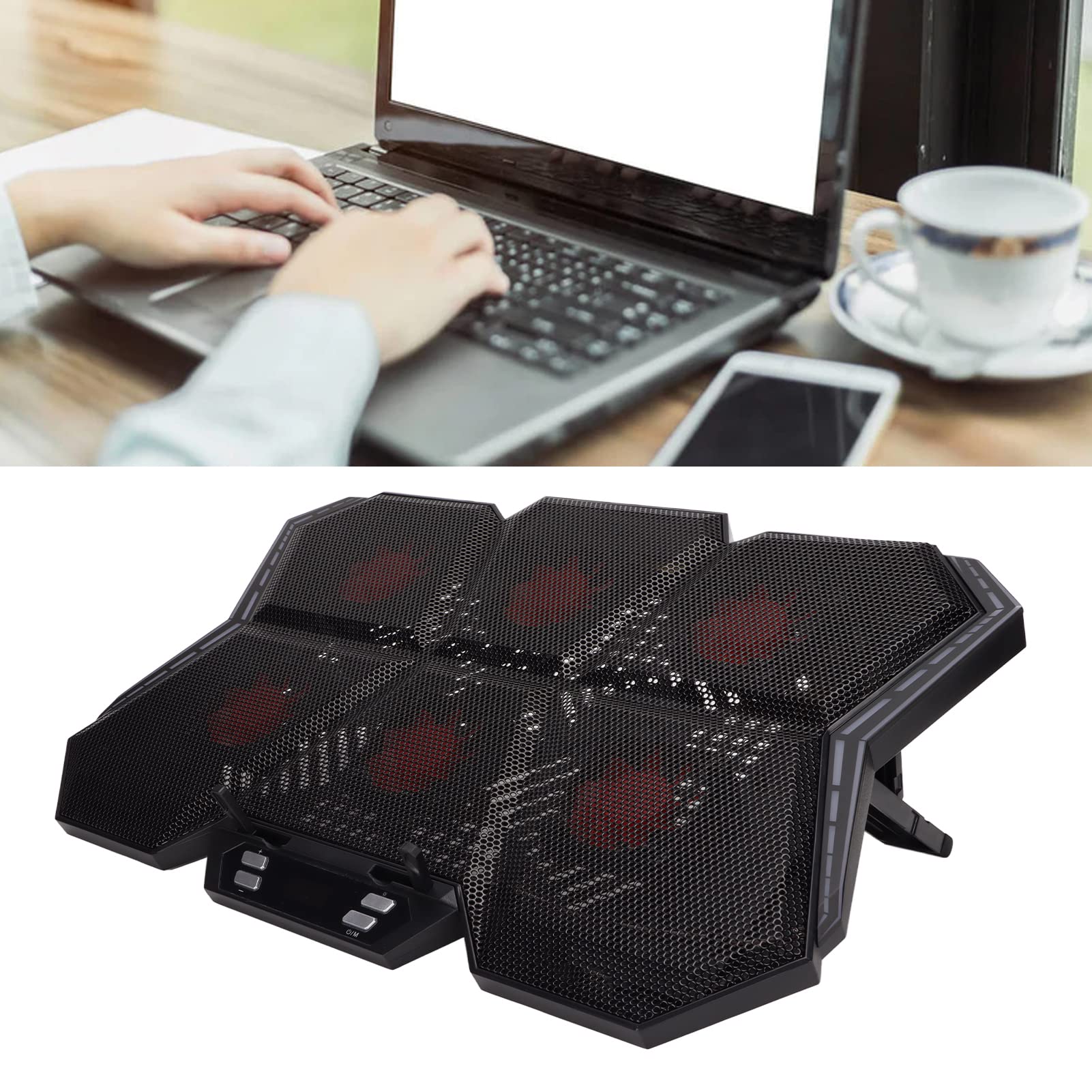 Enfriador para Computadora Portátil Ventiladores Ajustables de Alta Velocidad 2600 RPM para Computadoras Portátiles de 12 a 17 Pulgadas Luces RGB Diseño Ergonómico Negro