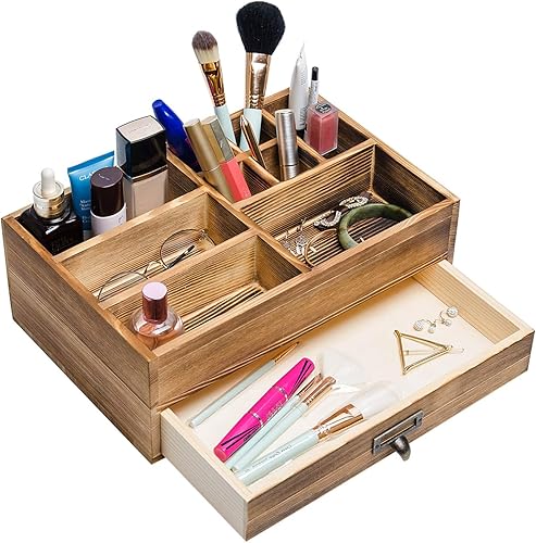 Miniatura 3 de Liry Products - Organizador de madera rústica, gabinete de almacenamiento de cosméticos, caja de exhibición de maquillaje, suministros de oficina,