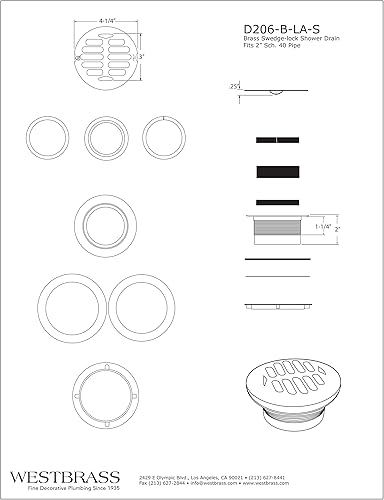 Miniatura 2 de Westbrass D206B-LAS-26 Cuerpo de drenaje de ducha de 4-12 pulgadas de diámetro exterior con placa de cubierta de rejilla, 1 paquete, cromo pulido