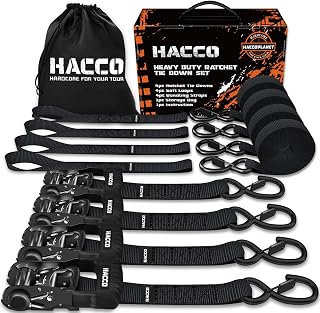 Haccoplanet Ratchet Straps, 5280lb Break Strengeth, 4pk 1.6" x 8' Heavy Duty Ratchet Tie Down Strap Set with Padded Handle, Coated S Hook, Soft Loop for ATV UTV Motorcycle Truck Cargo Straps (Black)