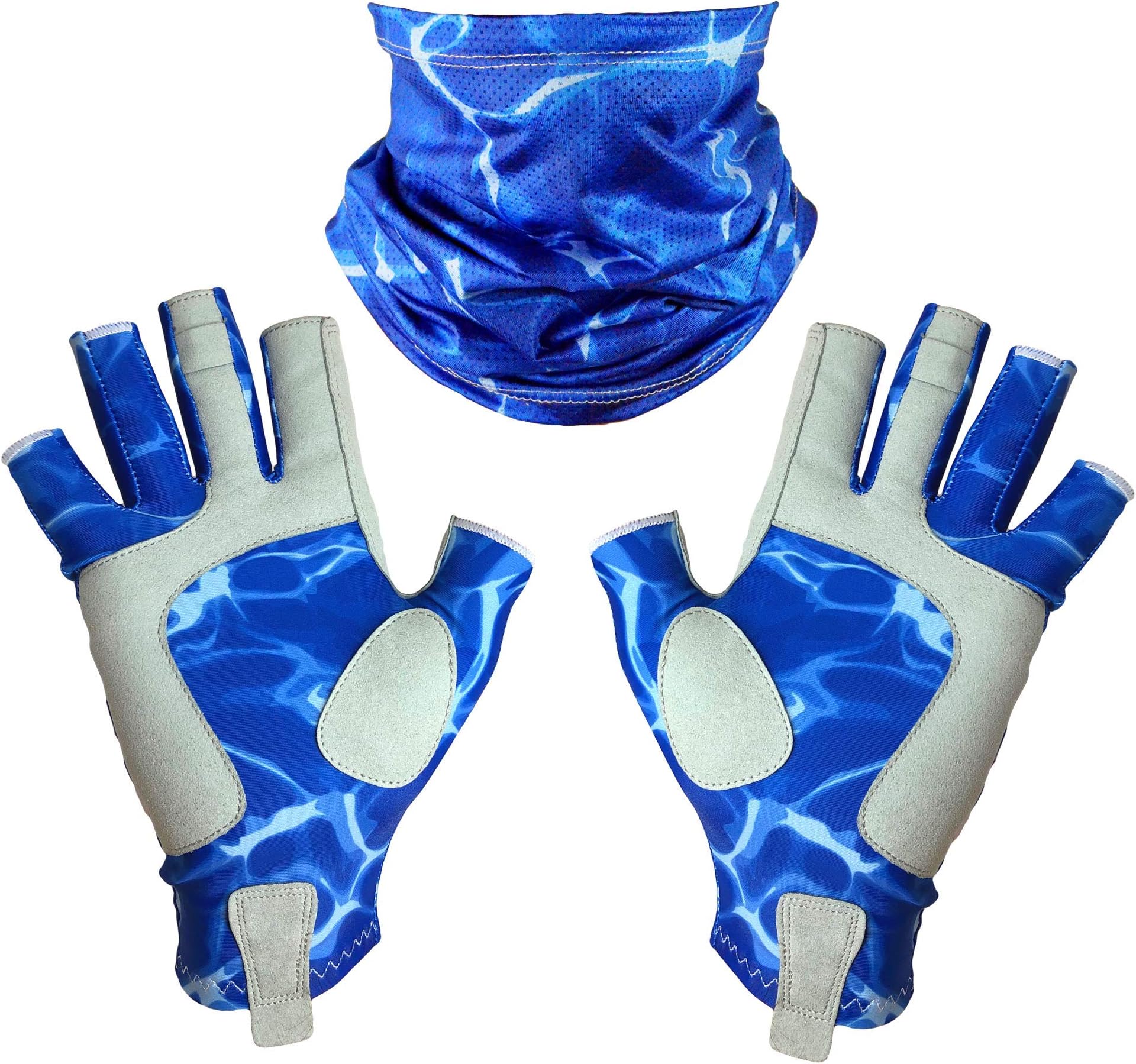 Adept Tackle UPF 50+ Fingerless Fishing Gloves for Men and Women with Neck Gaiter, Saltwater UV Protection Gloves, Fly Fishing Gloves, Sun Gloves for Kayak, Hiking, Rowing, Paddling and Sailing