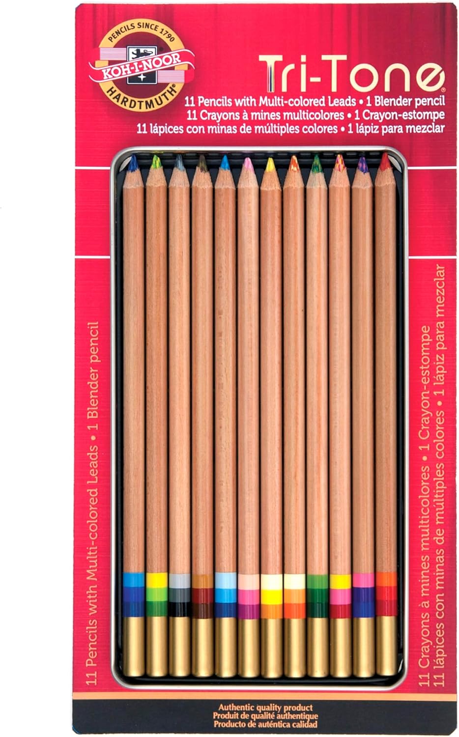 Koh-I-Noor Tri-Tone Multi-Colored Pencil Set, 12 Assorted Colors in Tin and Blister-Carded (FA33TIN12BC)