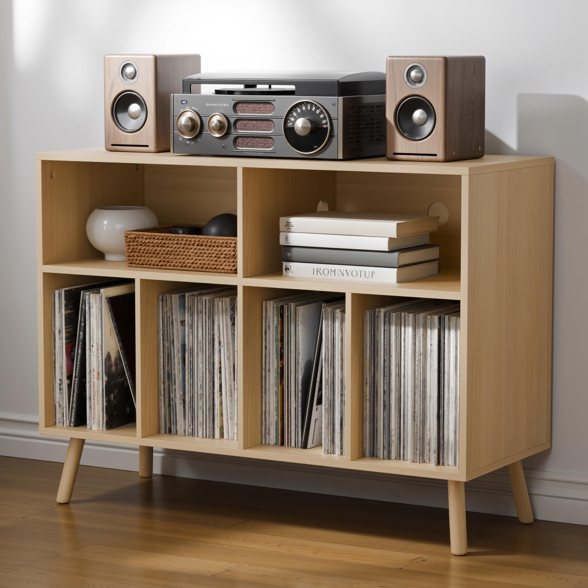 AUREUM OPAL Plattenregal für Schallplatten Aufbewahrung, Vinyl Regal mit Aufbewahrung und Präsentationsfläche, Plattenständer für bis zu 360Alben, Schallplattenregal für Musikzimmer, Wohnzimmer