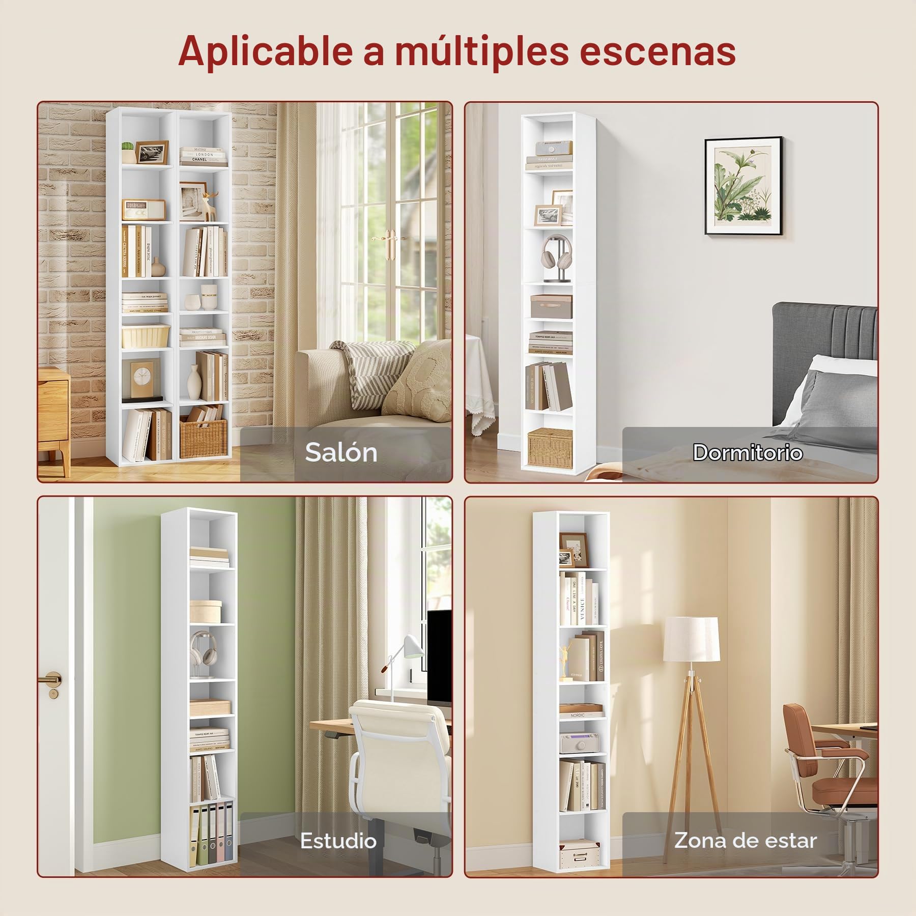 WOLTU Estantería de 7 Niveles, Librería Abierta Alta, 30x26x178,5 cm, Estantería Organizadora con 7 Compartimentos Abiertos, para Oficina/Estudio/Salón/Dormitorio, Blanco, SK066ws